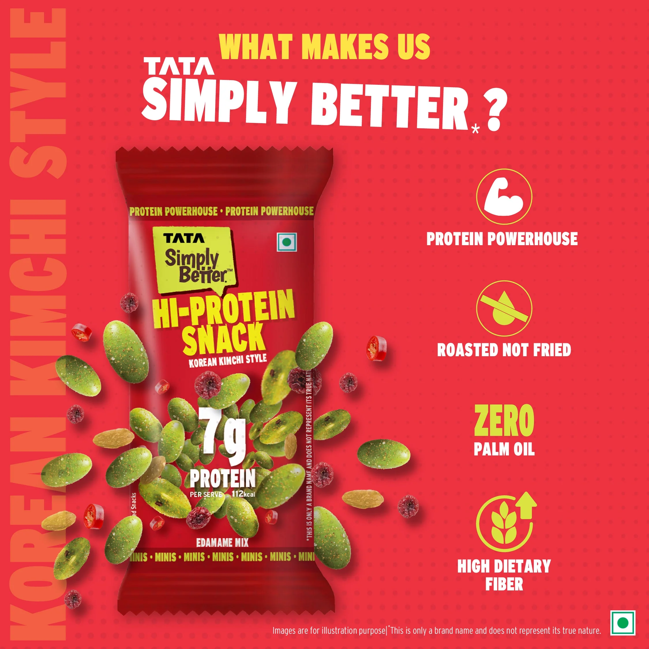 Tata Simply Better Hi-Protein Edamame Snack Korean Kimchi Style Mix, 28g - Pack of 6 - Image 5