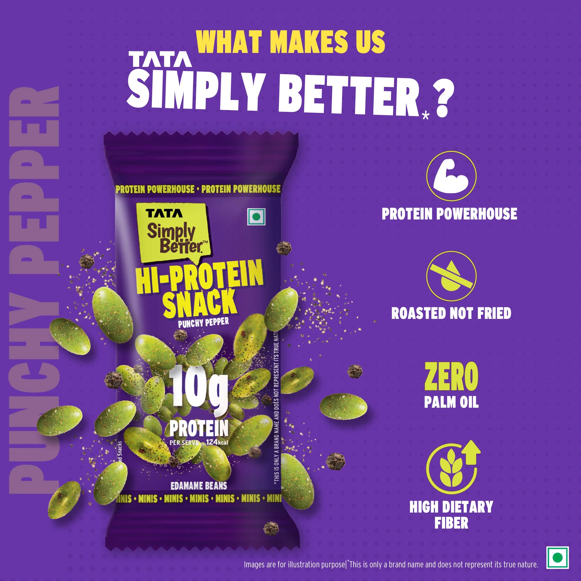 Tata Simply Better Hi-Protein Edamame Snack Punchy Pepper Flavored Beans, 28g, 10g x 6 - Pack of 6 - Image 5