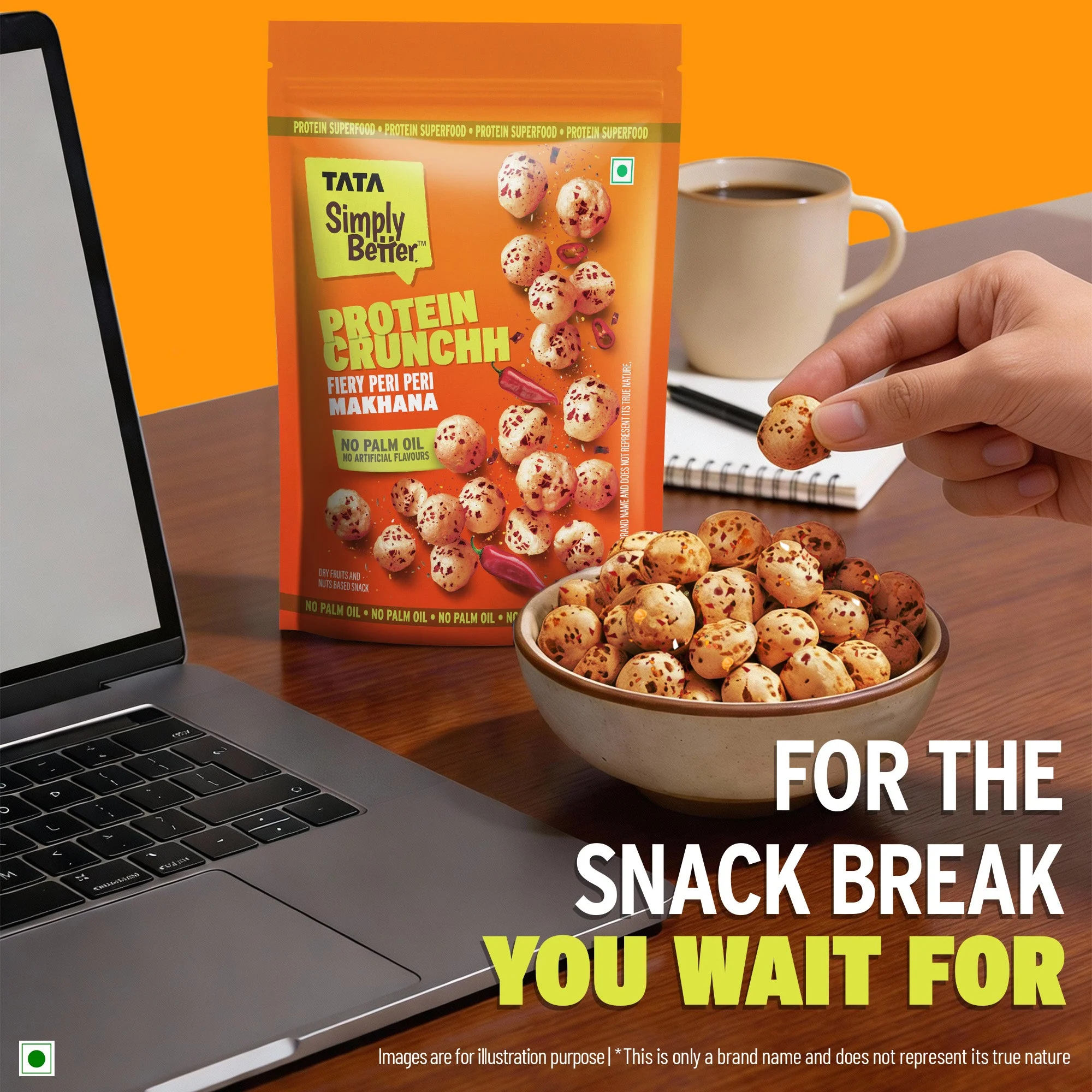 Tata Simply Better Peri Peri Makhana - Pack of 4 ( 50 x 4 ) - 200g Double Roasted for 2X Crunch, With No Palm Oil & Artificial Flavours, Dry Fruits & Nuts Based Snack, Made with Olive Oil - Image 6