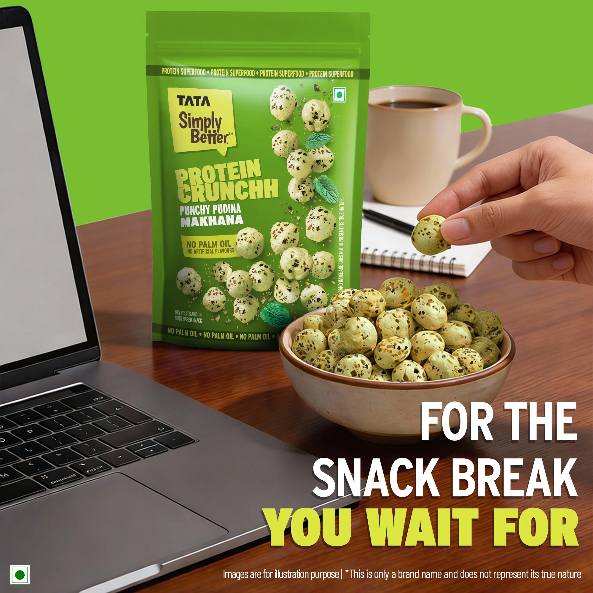 Tata Simply Better Punchy Pudina Flavoured Makhana - Pack of 4 200g (50 x 4) Double Roasted for 2X Crunch, With No Palm Oil & Artificial Flavours, Dry Fruits & Nuts Based Snack, Made with Olive Oil - Image 6