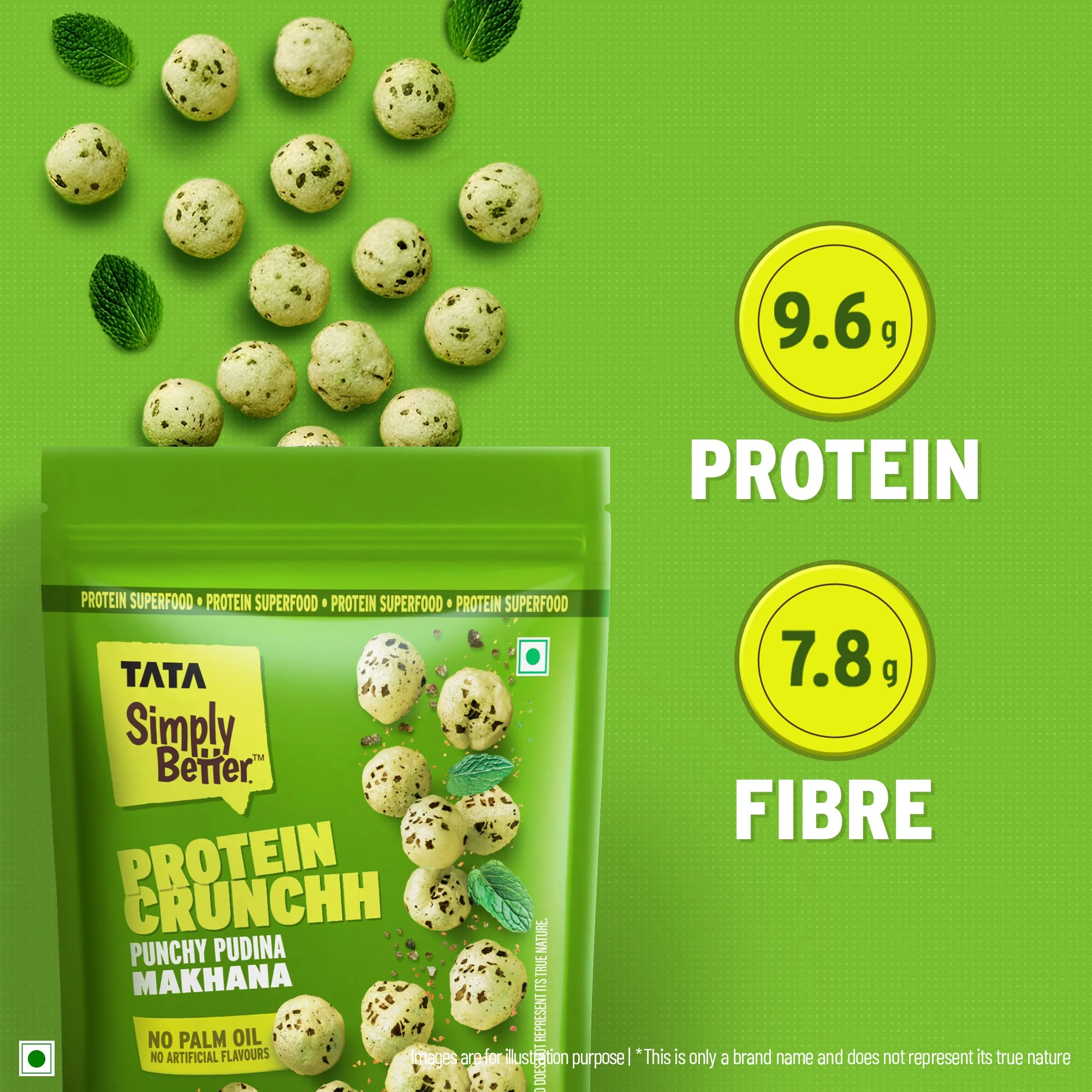 Tata Simply Better Punchy Pudina Flavoured Makhana - Pack of 4 200g (50 x 4) Double Roasted for 2X Crunch, With No Palm Oil & Artificial Flavours, Dry Fruits & Nuts Based Snack, Made with Olive Oil - Image 7