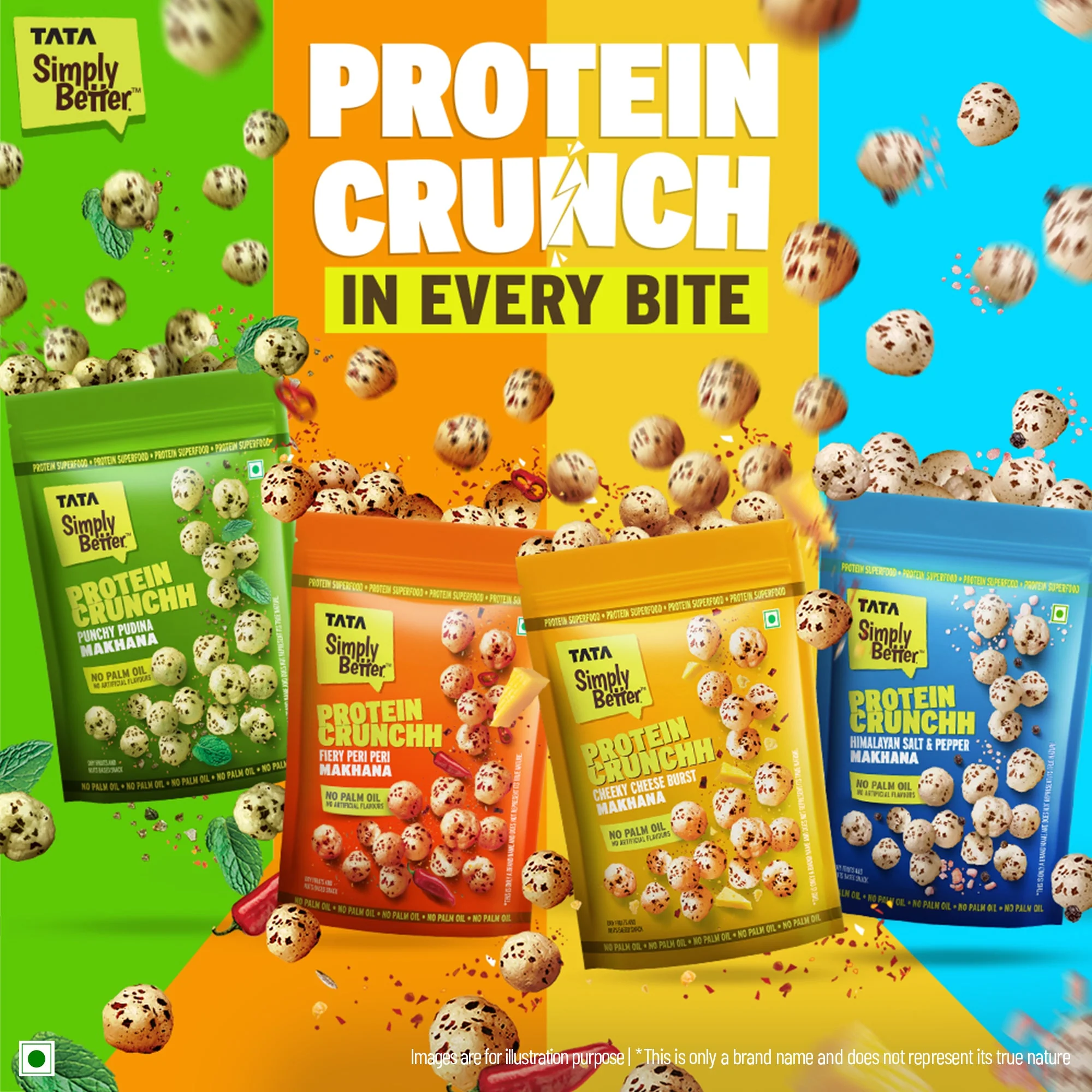 Tata Simply Better Punchy Pudina Flavoured Makhana - Pack of 4 200g (50 x 4) Double Roasted for 2X Crunch, With No Palm Oil & Artificial Flavours, Dry Fruits & Nuts Based Snack, Made with Olive Oil - Image 8